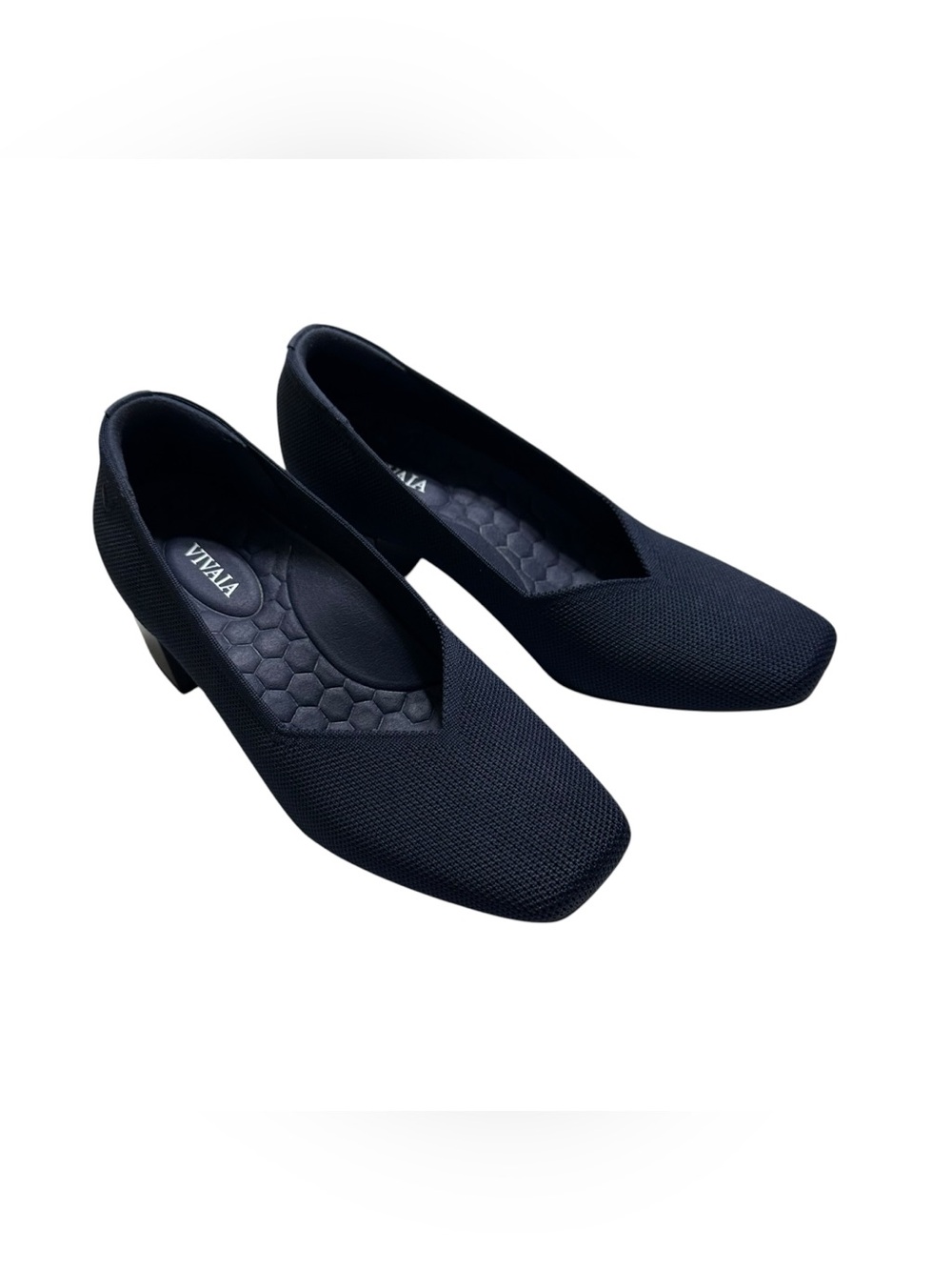 VIVAIA Melody 2.0 Knit Pumps In Navy Blue Square Toe Block Heel Sz.35.5 Business